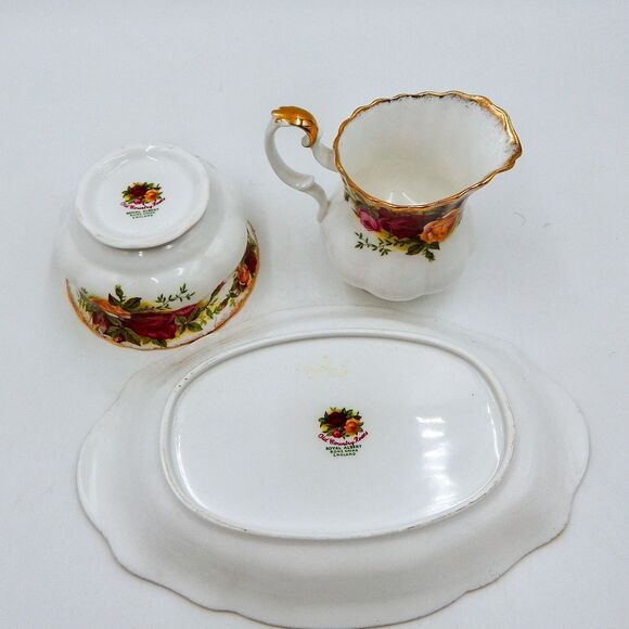 Royal Albert Old Country Roses Serving Tray Creamer Open Sugar Pot 3 Piece - Picture 7 of 11